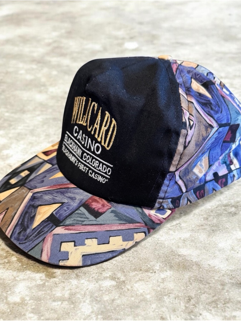 Vintage Embroidered Black & Multicolor Baseball Cap Wild Card Casino Blackhawk